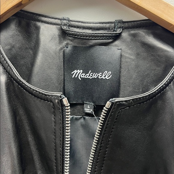 NWT Madewell Black Lambs Leather Crop Bubble Sleeve Jacket Size Large - Picture 4 of 8